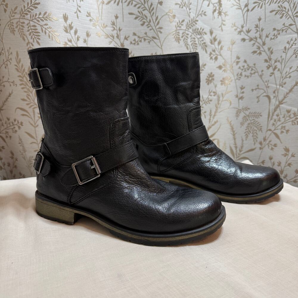 Skechers Leather Motorcycle Boots Womens 11 Back Zip Buckles Grunge Goth Biker